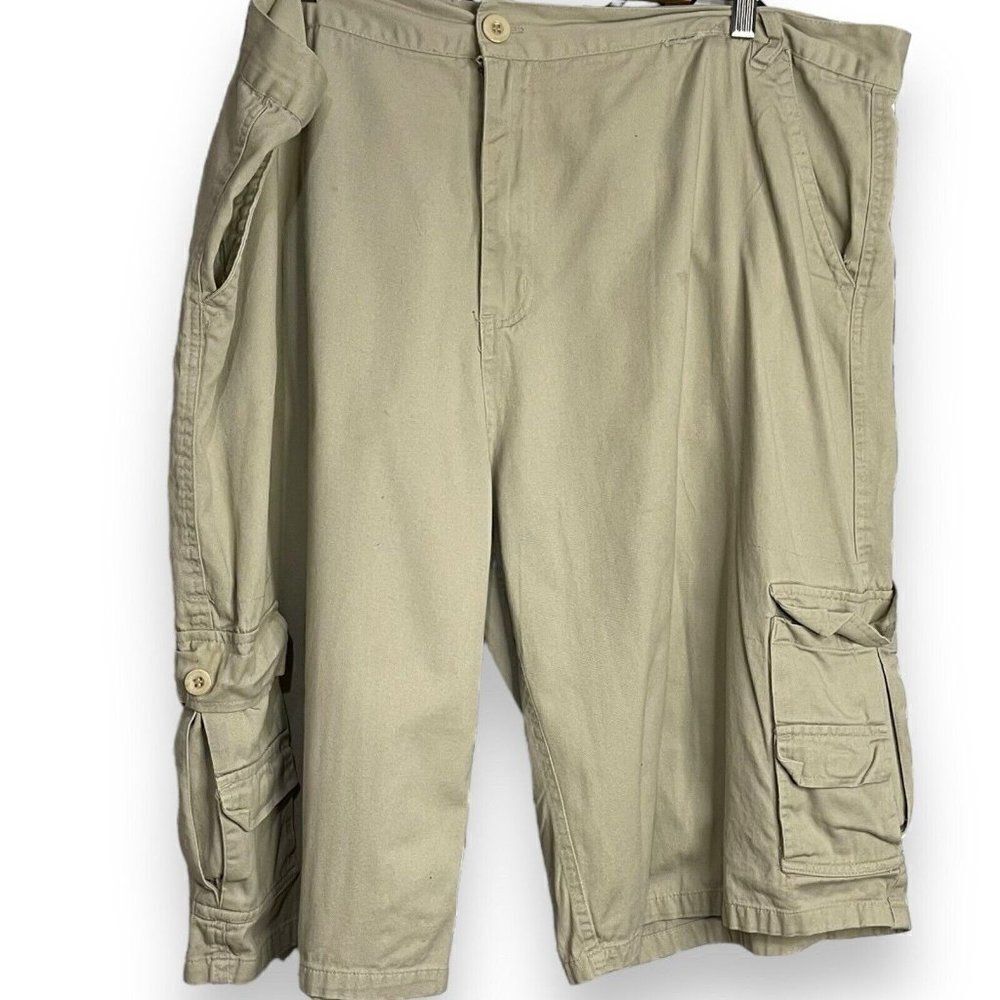 North 15 Cargo Shorts Men's 48 Khaki Tan Casual Outdoor Cotton Pockets FLAWED